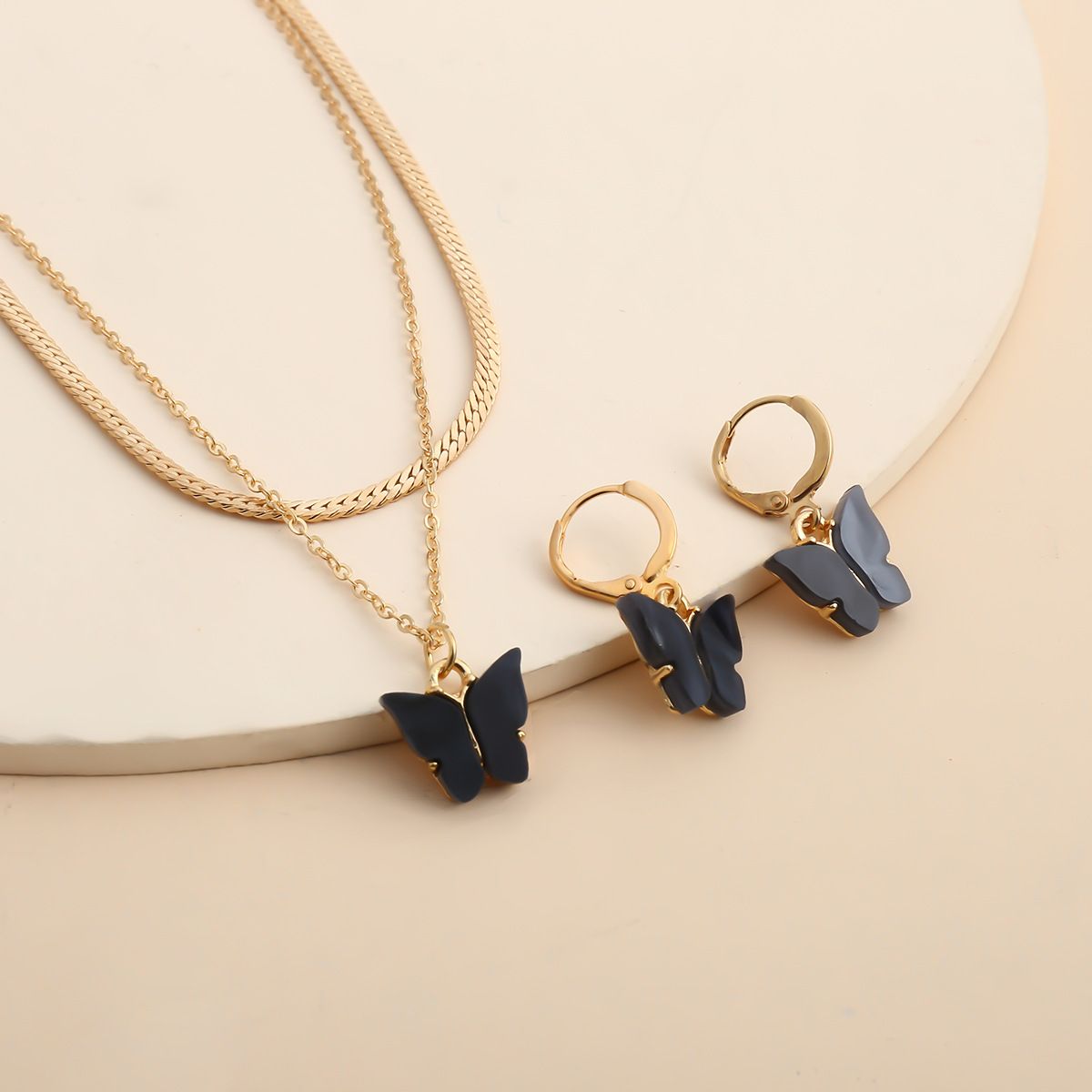 European and American cross-border jewelry, simple ins chain necklace, collarbone chain, super fairy acrylic butterfly necklace set pic 8