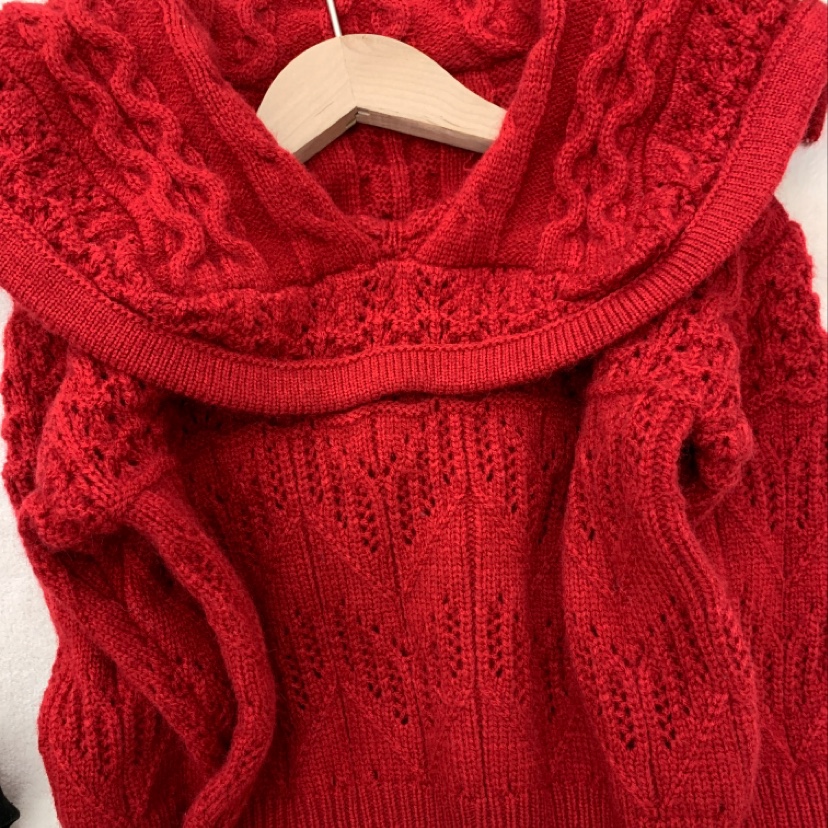 “小瑜哥”秋季新款韩版时尚大翻领红色毛衣详情图2
