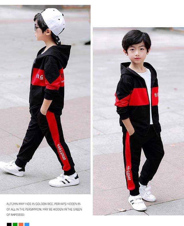 Boys' suit 2020 New children's handsome Korean version children's Mosaic western style coat sports letters two-piece set undefined