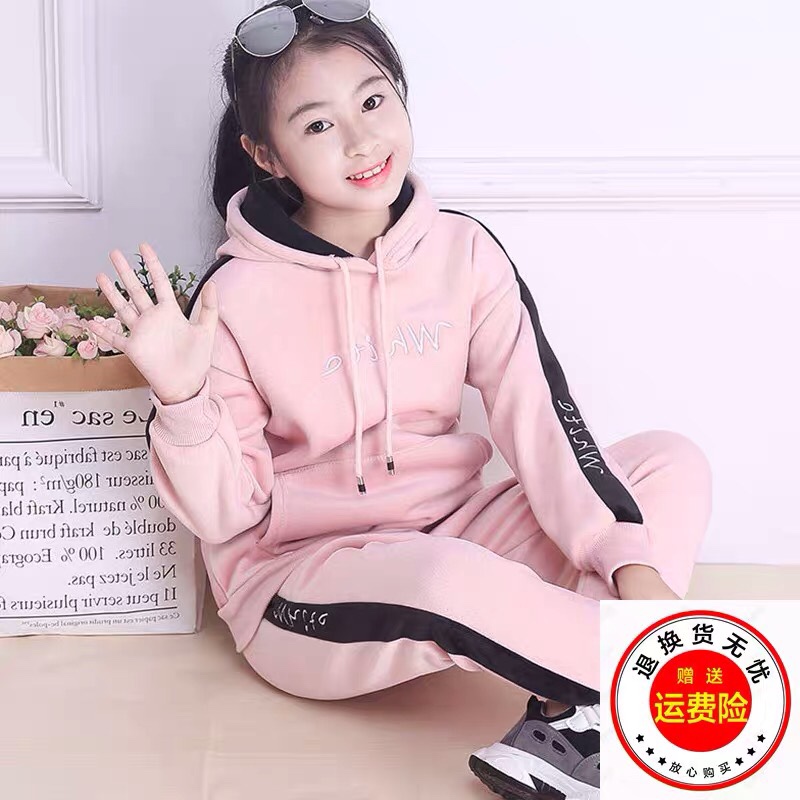 女童秋装套装2020新款韩版洋气金丝绒运动卫衣加绒加厚冬季两件套详情图4