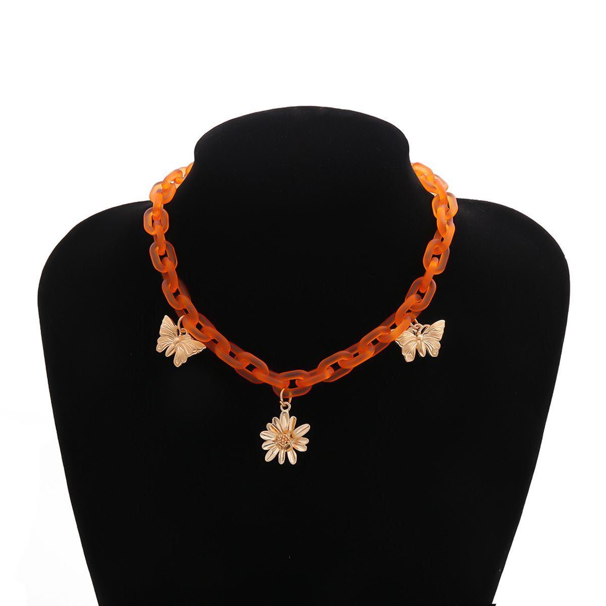 European and American cross-border accessories, hip-hop fashion acrylic chain necklace, simple ins butterfly flower pendant necklace detail image 1