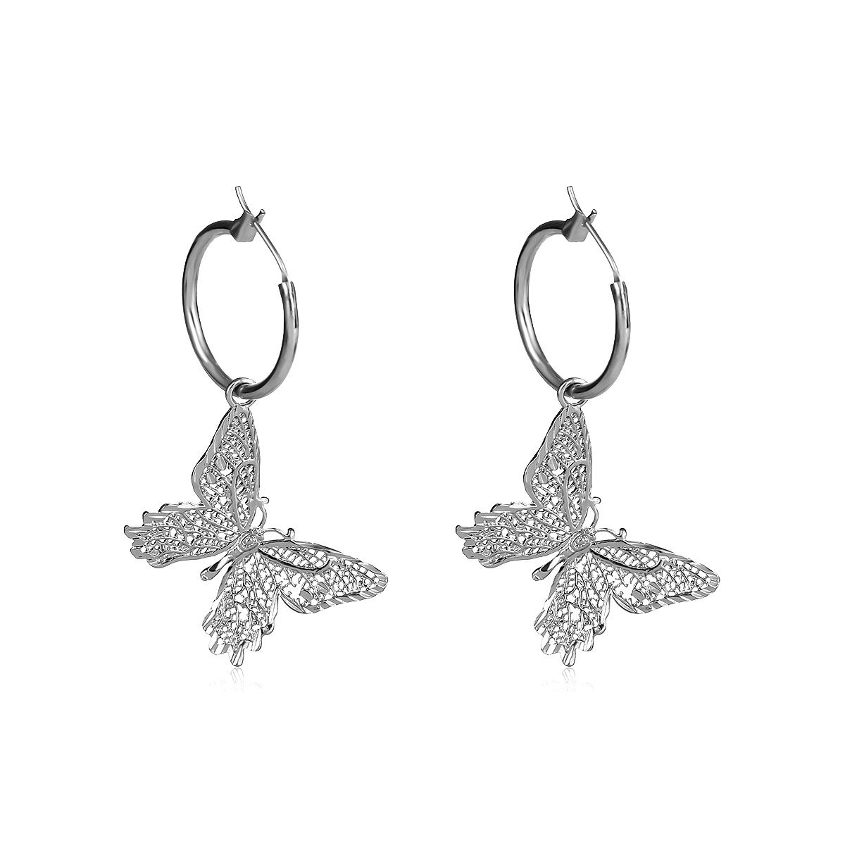 European and American cross-border jewelry, retro and simple ins geometric circle earrings, exquisite and versatile, hollowed-out butterfly stud earrings for women details Picture