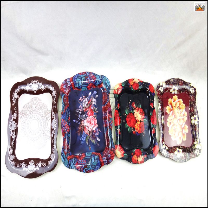 DF99011 Square Flower plate Creative color Cigarette plate Hotel Tinplate tray retro ethnic printing DF TRADING HOUSE Specification drawing