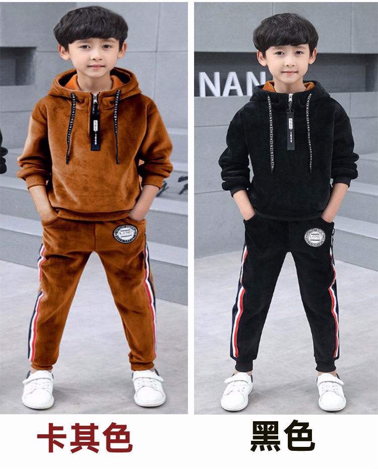 Boys' Winter Set 2024 New Winter fleece and thickened Children's sportswear golden fleece two-piece set details Picture