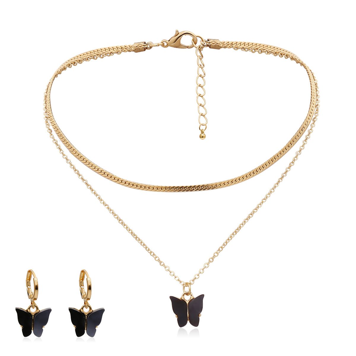 European and American cross-border jewelry, simple ins chain necklace, collarbone chain, super fairy acrylic butterfly necklace set details Picture