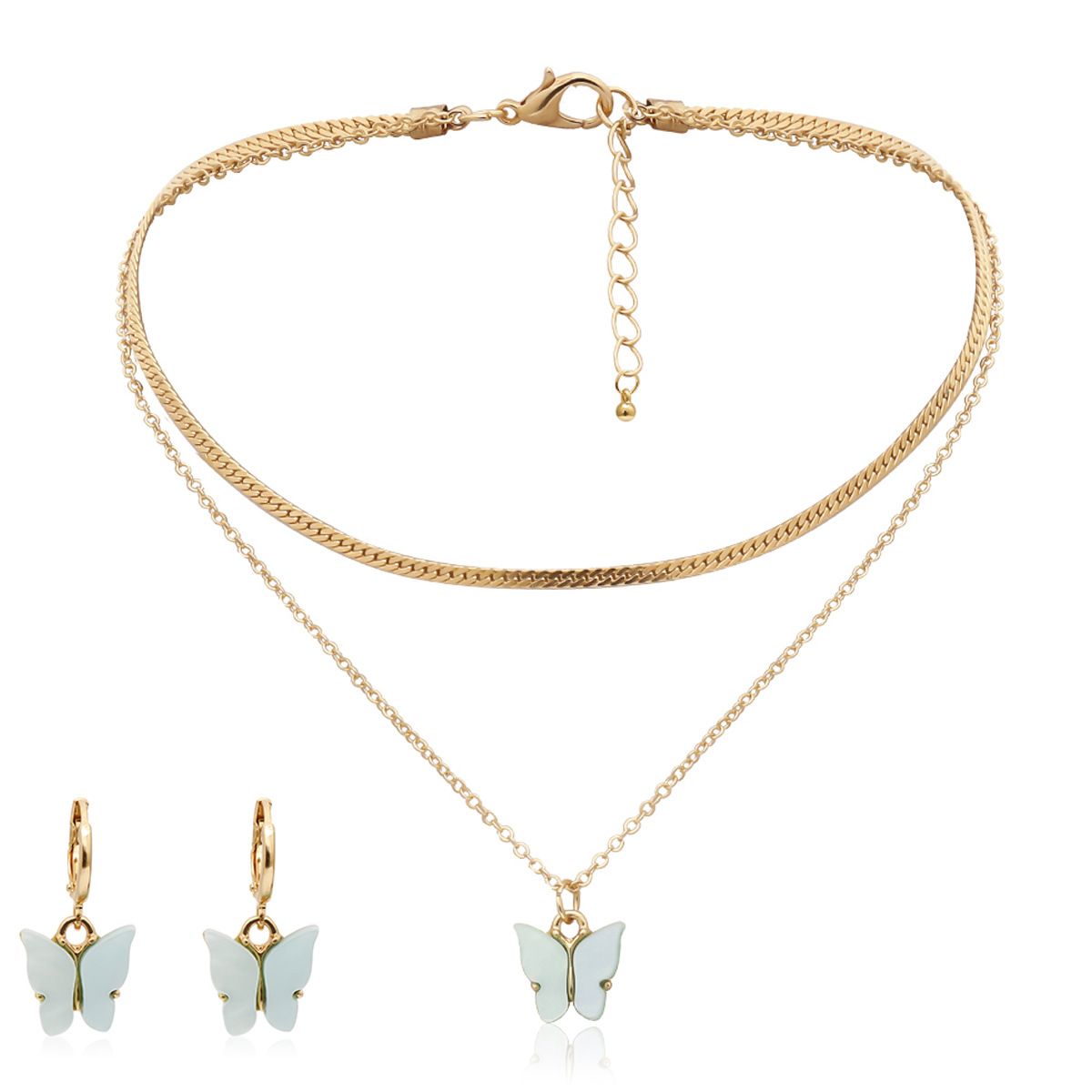 European and American cross-border jewelry, simple ins chain necklace, collarbone chain, super fairy acrylic butterfly necklace set pic 1