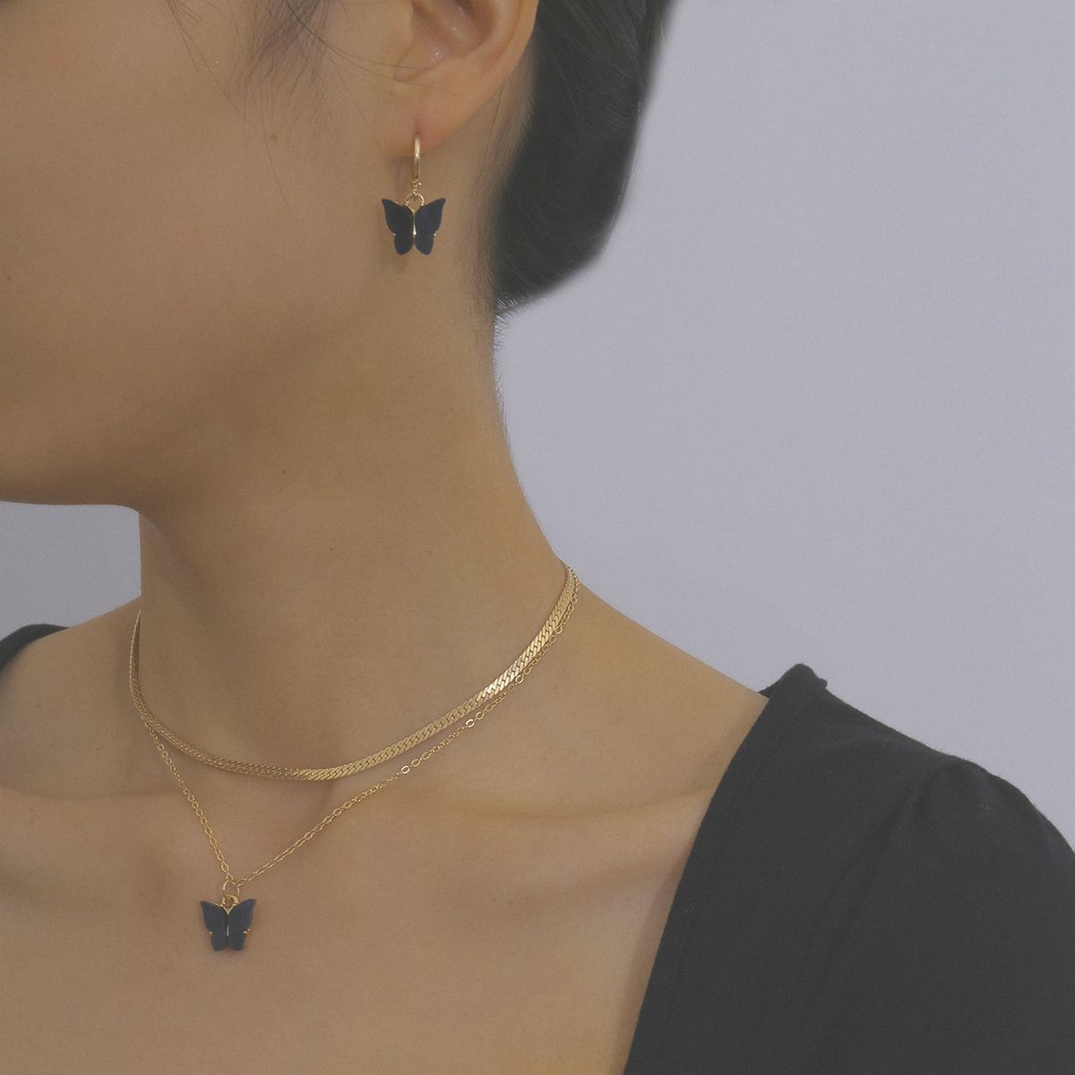 European and American cross-border jewelry, simple ins chain necklace, collarbone chain, super fairy acrylic butterfly necklace set pic 15