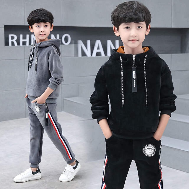 Boys' Winter Set 2024 New Winter fleece and thickened Children's sportswear golden fleece two-piece set Item Picture