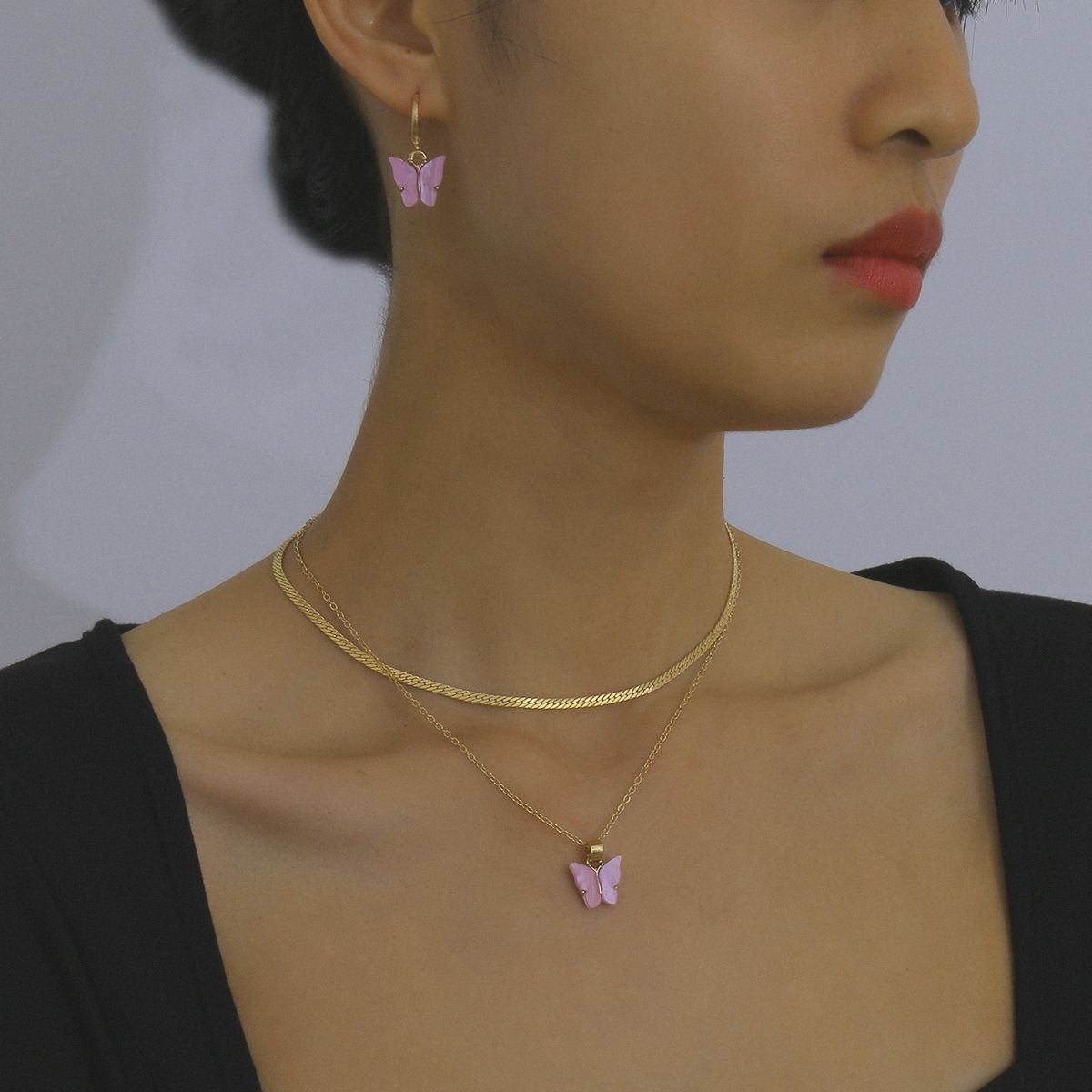European and American cross-border jewelry, simple ins chain necklace, collarbone chain, super fairy acrylic butterfly necklace set pic 13