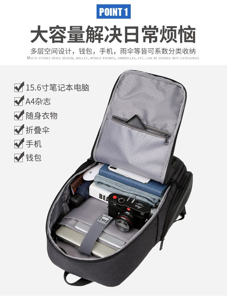 新款反光透气多功能USB耳机孔商务男士笔记本电脑包！详情图5