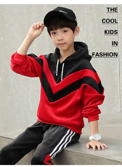 Children's clothing for boys, velvet set, autumn and winter hoodie, thickened and fleece, two-piece set for middle and large children, 2020 new Korean style, trendy undefined