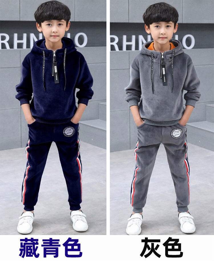 Boys' Winter Set 2024 New Winter fleece and thickened Children's sportswear golden fleece two-piece set Specification drawing