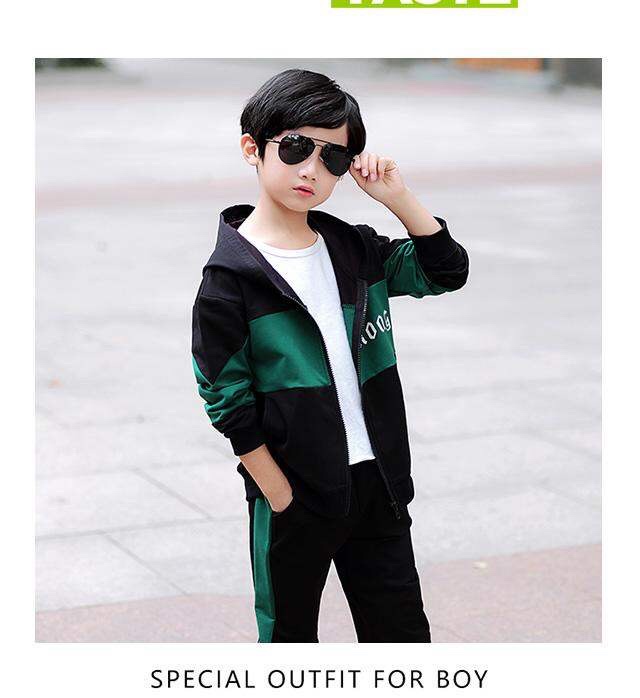 Boys' suit 2020 New children's handsome Korean version children's Mosaic western style coat sports letters two-piece set details Picture