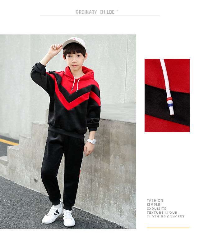 Children's clothing for boys, velvet set, autumn and winter hoodie, thickened and fleece, two-piece set for middle and large children, 2020 new Korean style, trendy Application Scenario