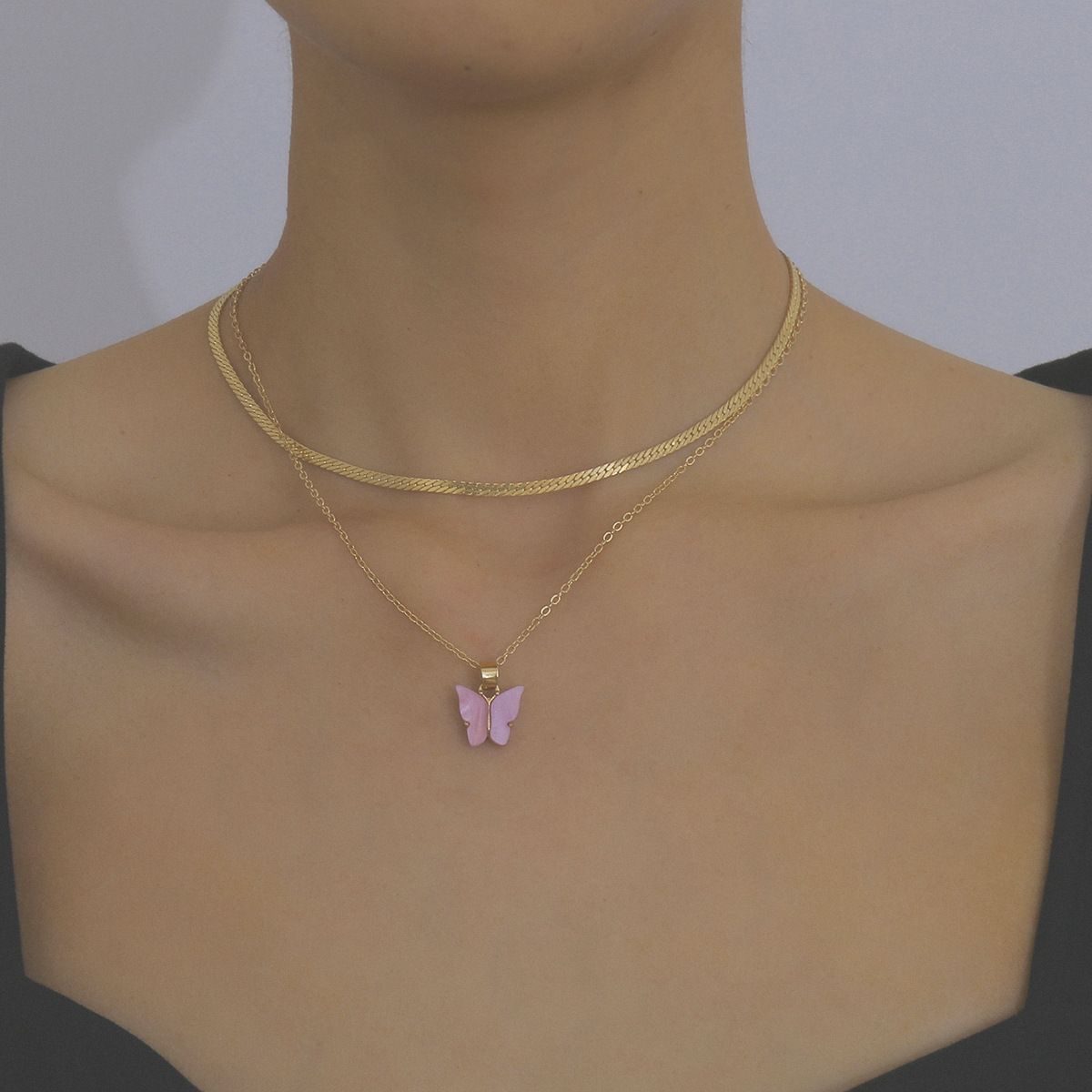 European and American cross-border jewelry, simple ins chain necklace, collarbone chain, super fairy acrylic butterfly necklace set pic 14