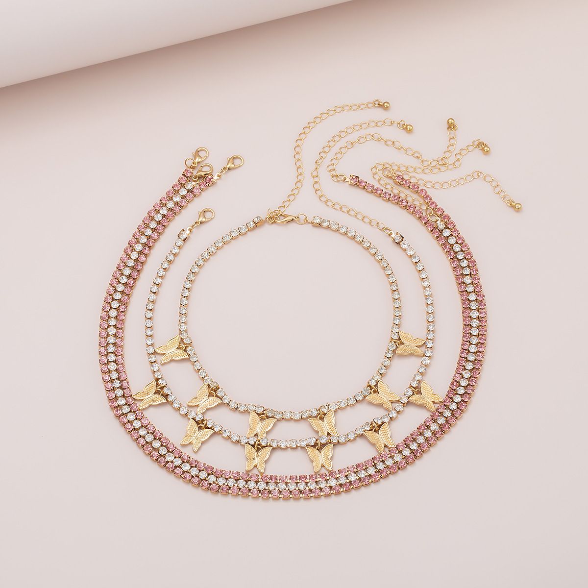 European and American cross-border jewelry, light luxury full diamond chain, multi-layer necklace, fashionable street style, diamond-encrusted butterfly necklace for women detail image 7