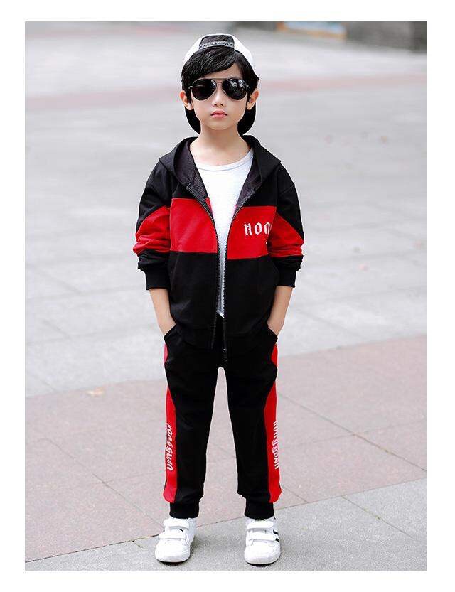 Boys' suit 2020 New children's handsome Korean version children's Mosaic western style coat sports letters two-piece set Item Picture