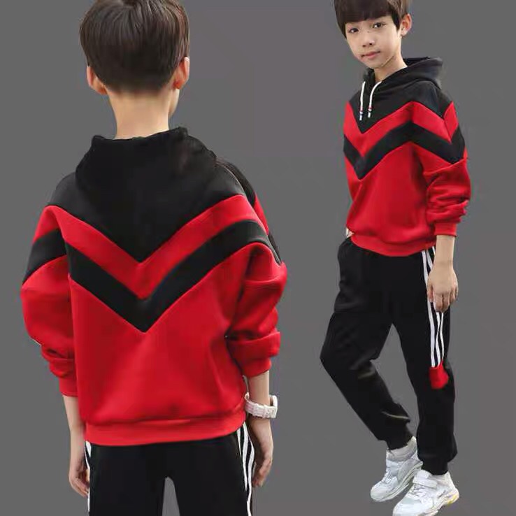 Children's clothing for boys, velvet set, autumn and winter hoodie, thickened and fleece, two-piece set for middle and large children, 2020 new Korean style, trendy details Picture