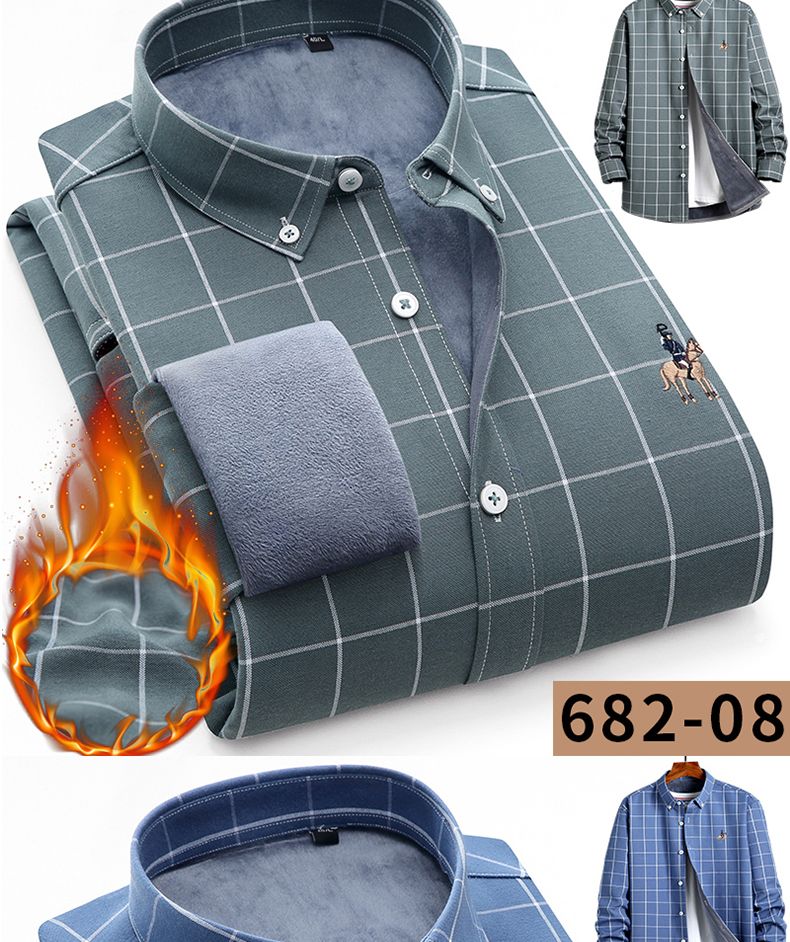 New diamond fleece warm shirt for men, checked business casual winter, middle-aged matte fleece thickened shirt for men detail image 15