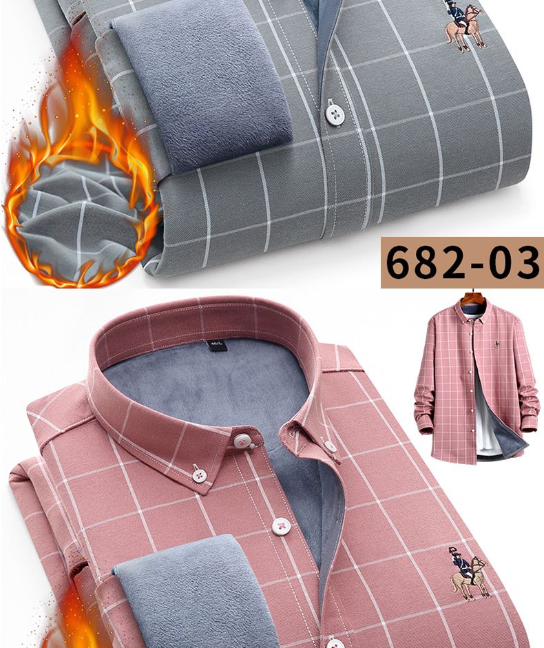 New diamond fleece warm shirt for men, checked business casual winter, middle-aged matte fleece thickened shirt for men detail image 17