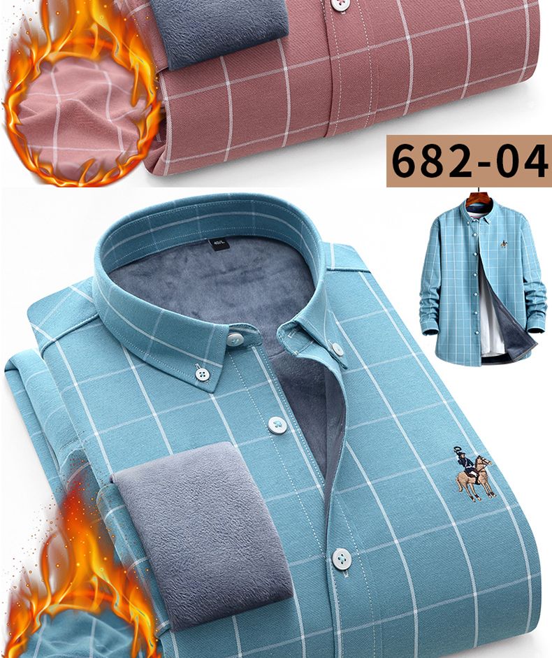 New diamond fleece warm shirt for men, checked business casual winter, middle-aged matte fleece thickened shirt for men detail image 16