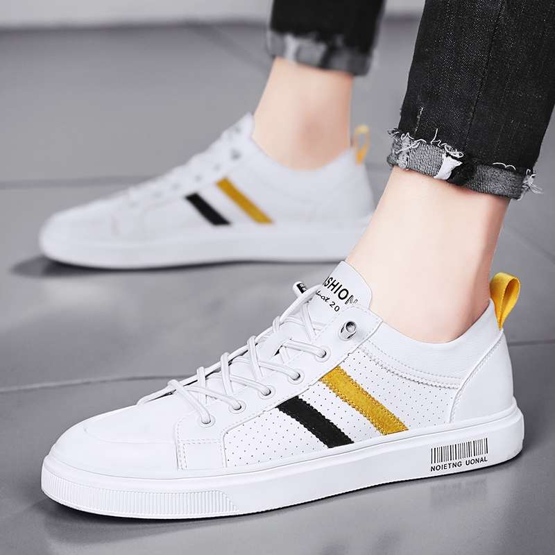 夏季男士休闲不系带板鞋潮流网红透气小白皮鞋详情图1