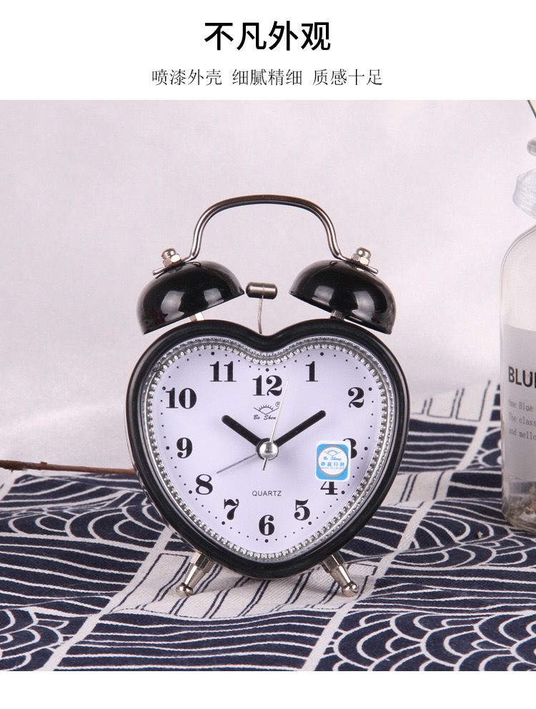 Children And Students Bedside Cartoon Love Table Clock Classic Simple Ringing Metal Alarm Clock Mute Digital Alarm Clock undefined