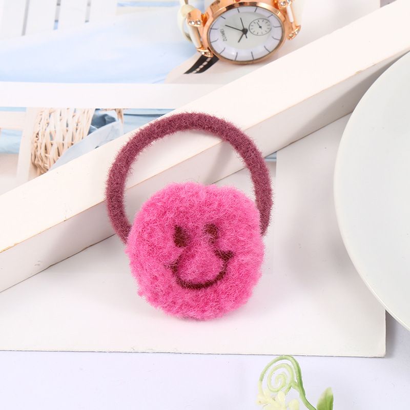 韩国秋冬新款可爱奶油毛绒笑脸发圈 甜美可爱皮筋头绳发饰详情图3