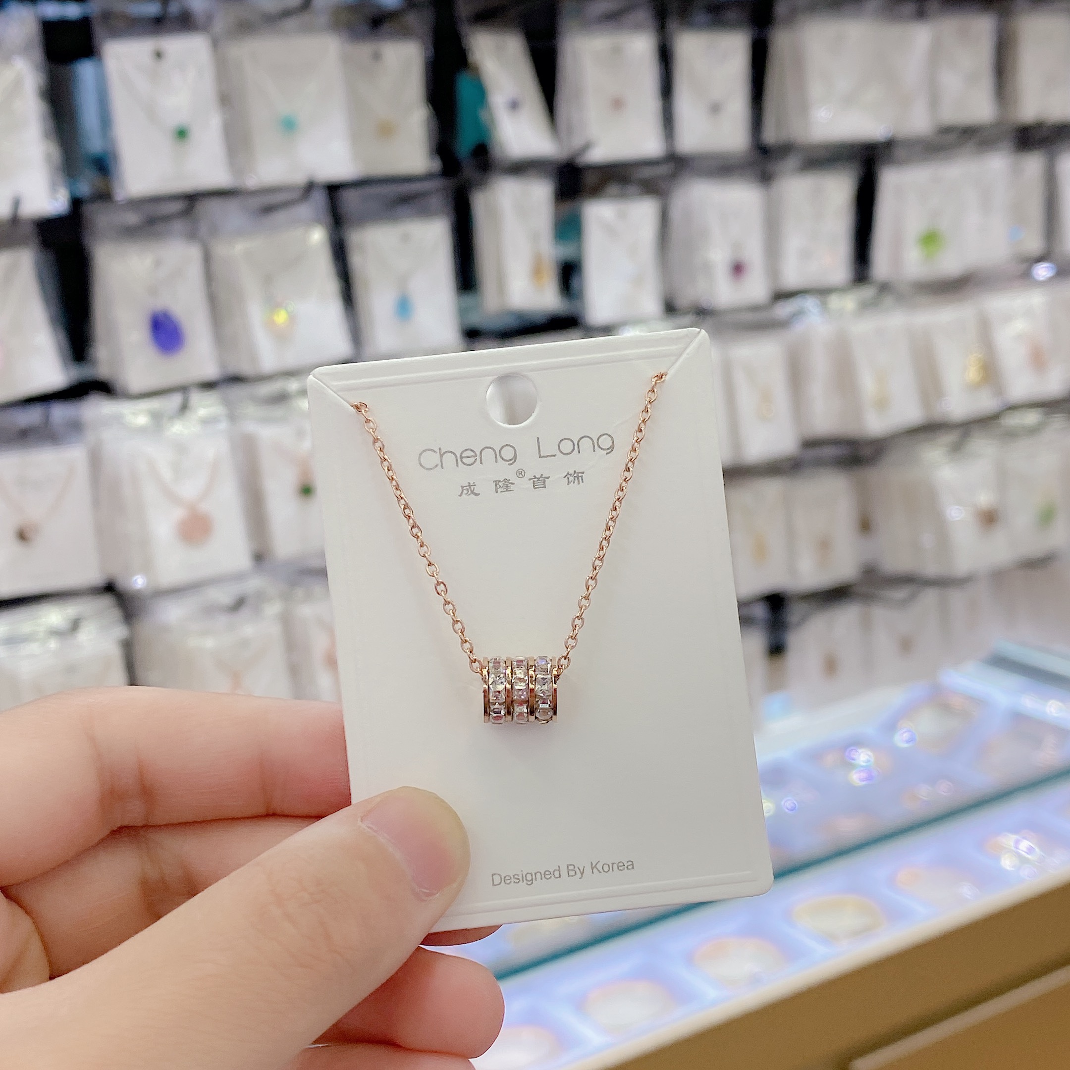 Chenglong Jewelry Titanium Steel Three-row Zircon Waist Necklace, non-fading C0715-50 details Picture