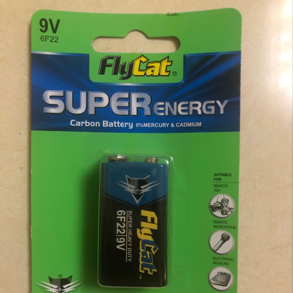 flycat Green Flycat 9V card battery details Picture