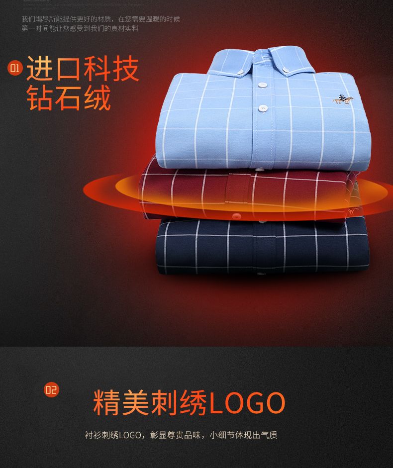 New diamond fleece warm shirt for men, checked business casual winter, middle-aged matte fleece thickened shirt for men detail image 6