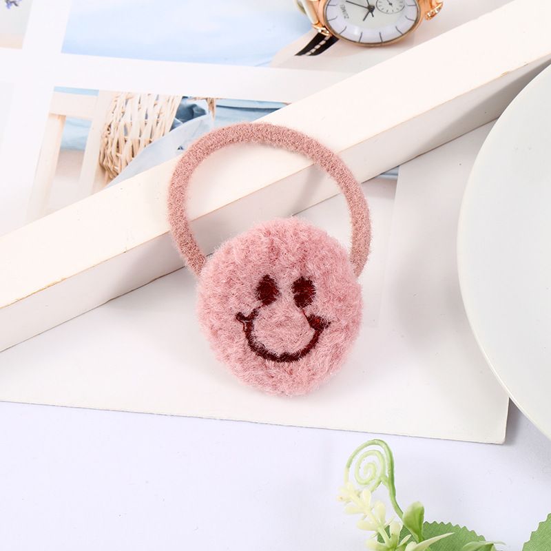 韩国秋冬新款可爱奶油毛绒笑脸发圈 甜美可爱皮筋头绳发饰产品图