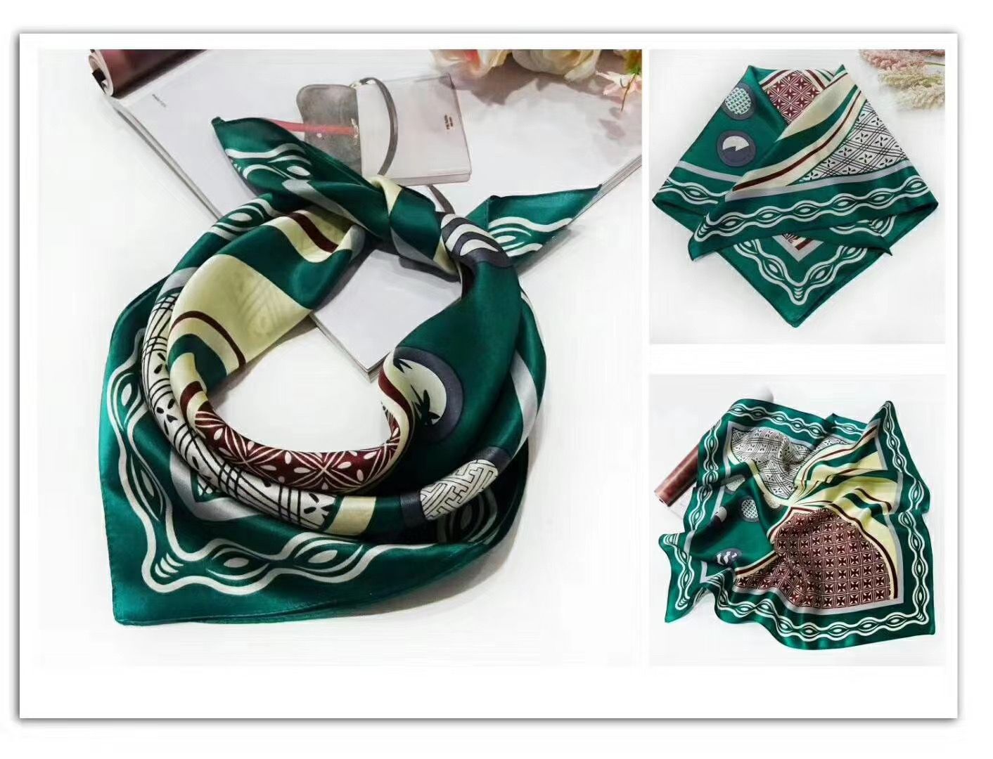 Small matcha green silk square scarf shawl shawl