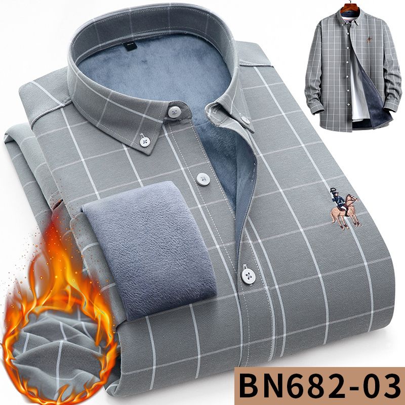 New diamond fleece warm shirt for men, checked business casual winter, middle-aged matte fleece thickened shirt for men details Picture