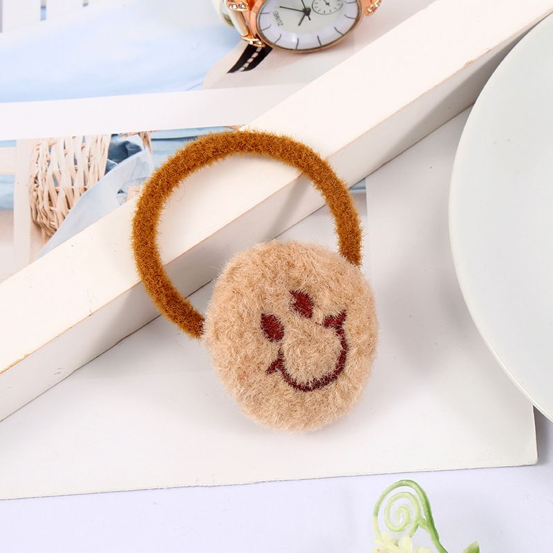 韩国秋冬新款可爱奶油毛绒笑脸发圈 甜美可爱皮筋头绳发饰细节图