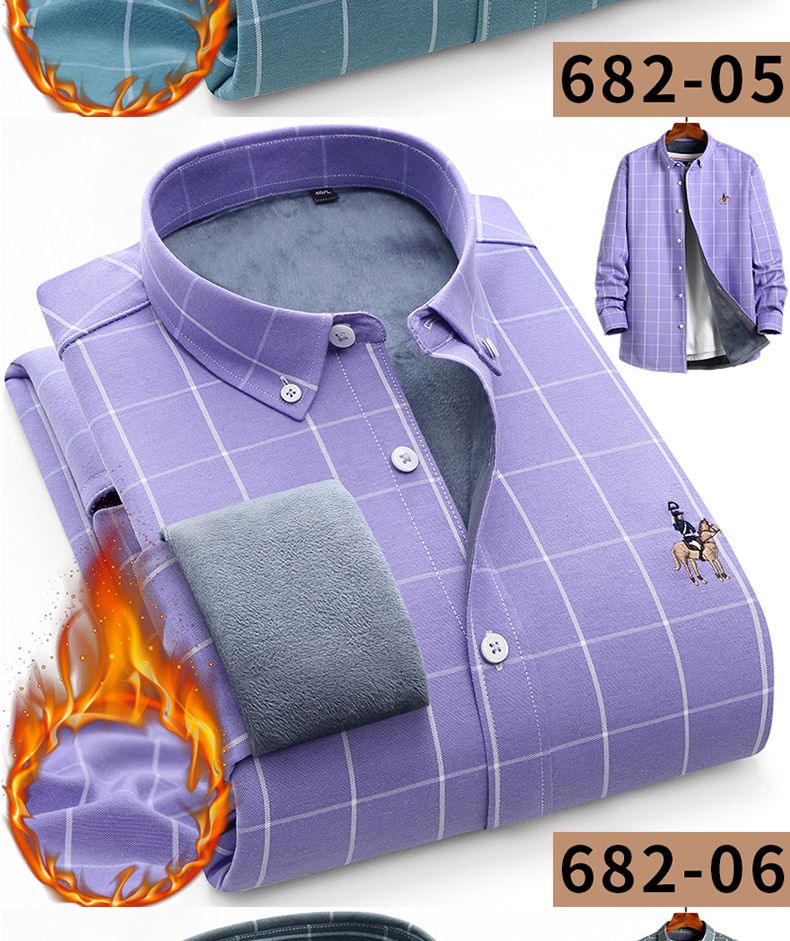 New diamond fleece warm shirt for men, checked business casual winter, middle-aged matte fleece thickened shirt for men detail image 14
