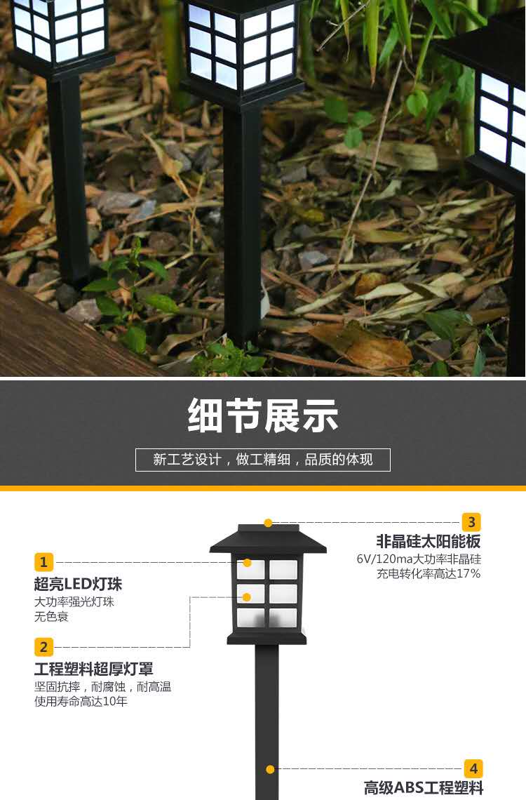户外太阳能公园草坪灯家用庭院小夜灯详情图4