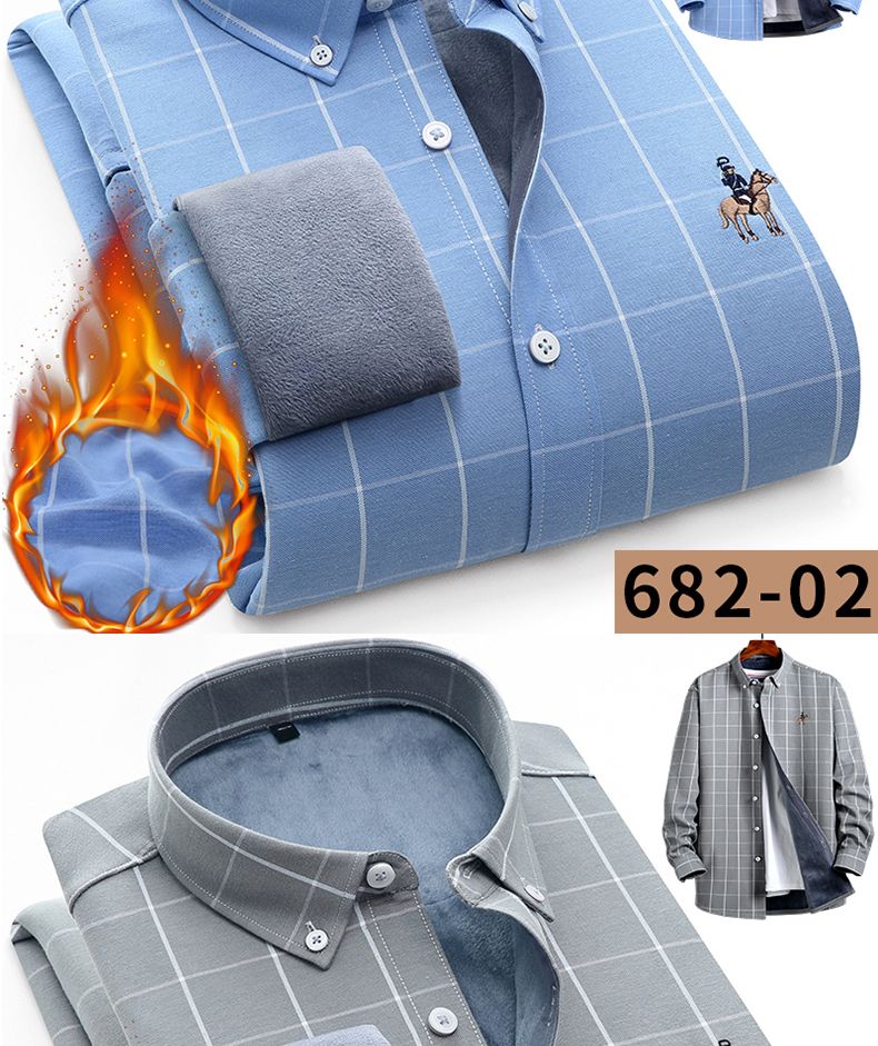 New diamond fleece warm shirt for men, checked business casual winter, middle-aged matte fleece thickened shirt for men detail image 13