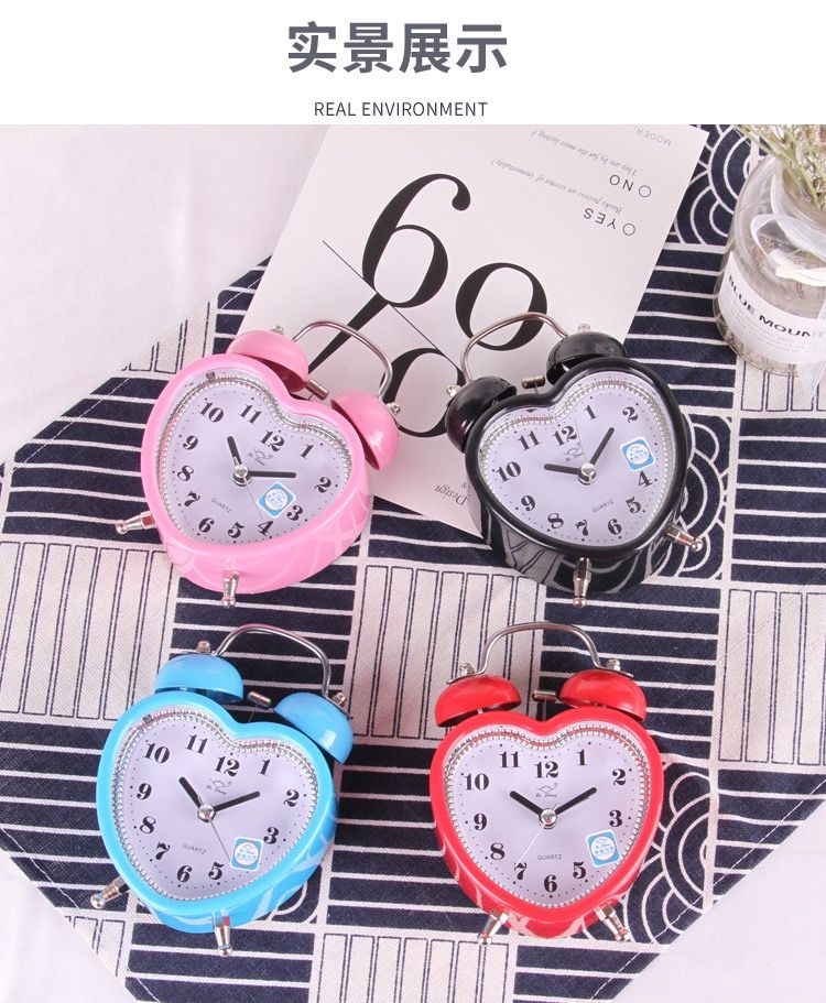 Children And Students Bedside Cartoon Love Table Clock Classic Simple Ringing Metal Alarm Clock Mute Digital Alarm Clock undefined