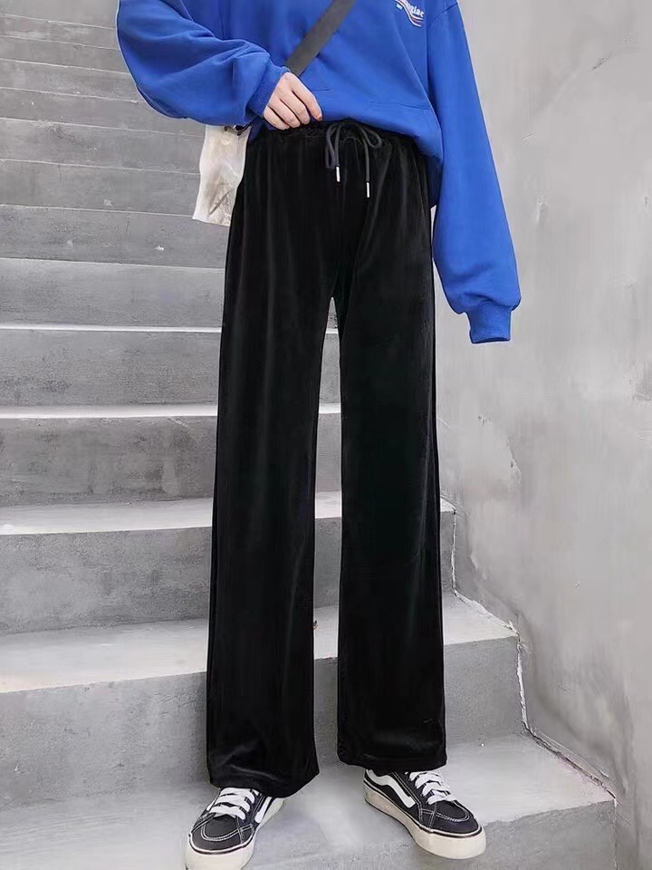 金丝绒阔腿裤女夏薄款2020新款高腰宽松休闲垂感直筒春秋丝绒裤子产品图