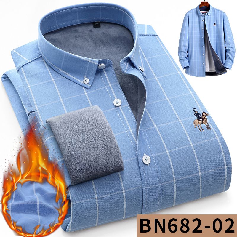 New diamond fleece warm shirt for men, checked business casual winter, middle-aged matte fleece thickened shirt for men