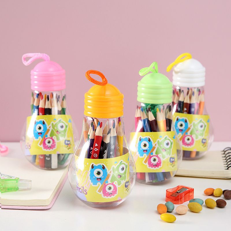Factory direct bulb color set 18 color lead children's drawing pencil set color pencil box