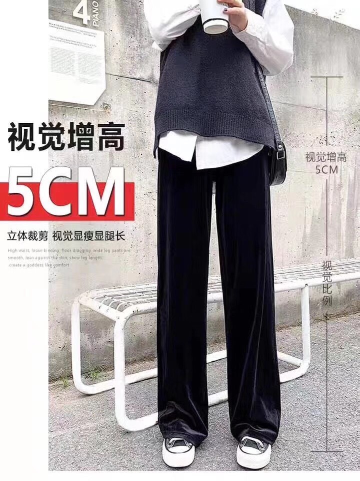 金丝绒阔腿裤女夏薄款2020新款高腰宽松休闲垂感直筒春秋丝绒裤子详情图1