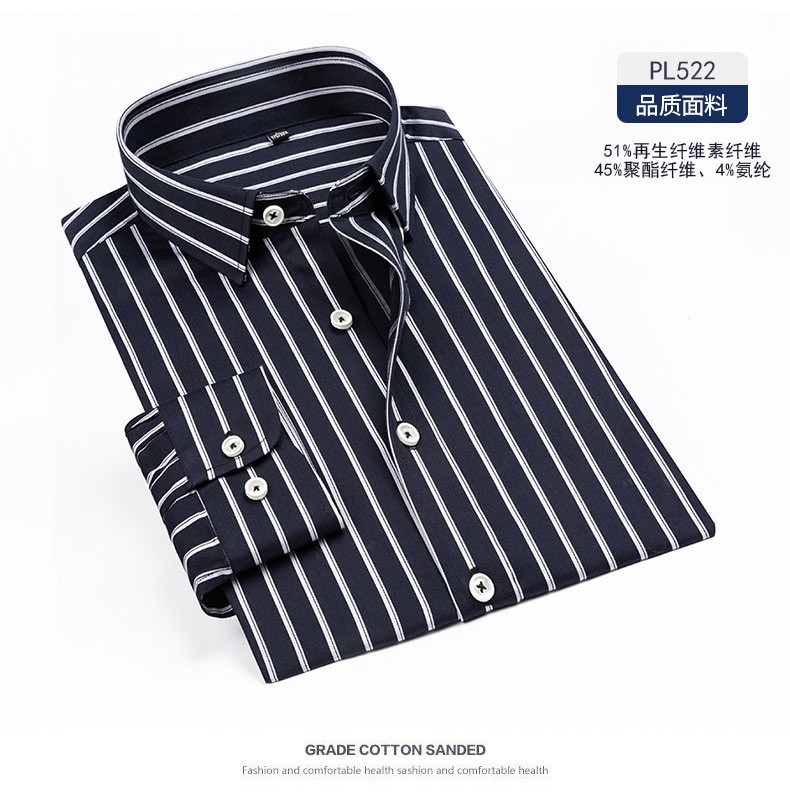 2020 New autumn and winter shirt, all-cotton no-iron casual anti-wrinkle Oxford fabric cardigan, striped men's inch shirt detail image 11