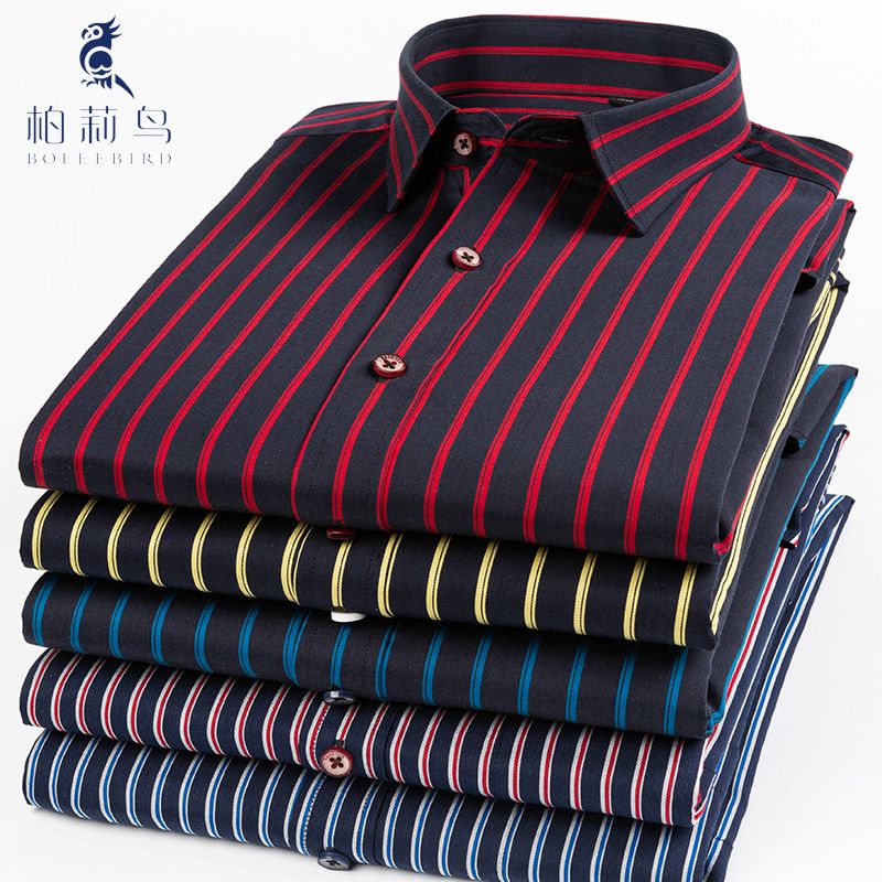 2020 New autumn and winter shirt, all-cotton no-iron casual anti-wrinkle Oxford fabric cardigan, striped men's inch shirt Item Picture