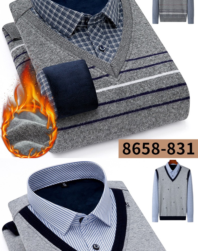 Two pieces of 2020 new men's warm shirts with fleece and thickened business casual loose checked shirts for middle-aged men detail image 19