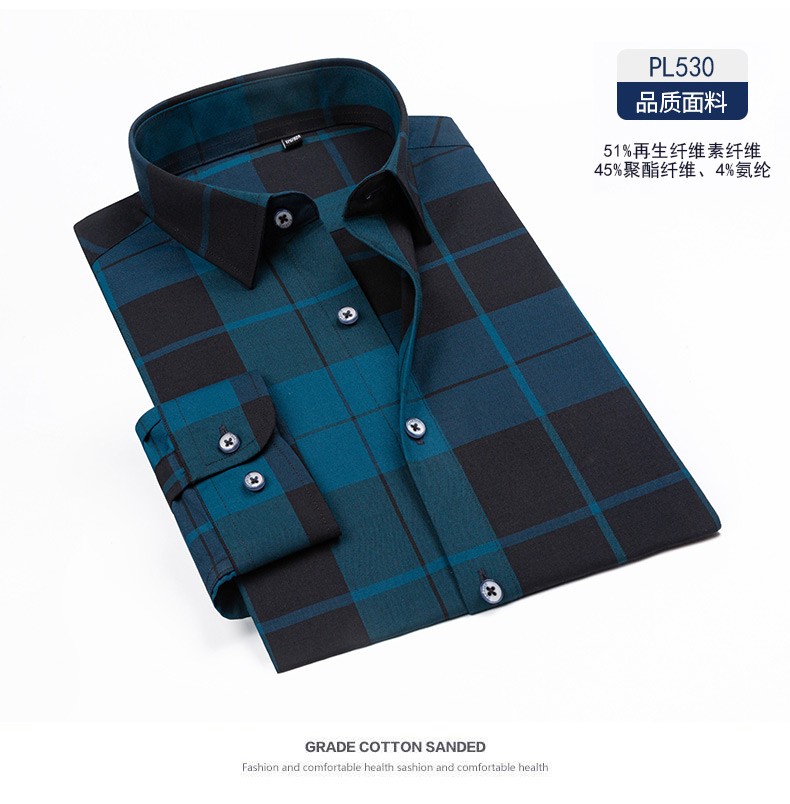 Spring and Autumn large-sized pure cotton Oxford fabric checked shirt for men, new business casual long-sleeved shirt, all-cotton no-iron inch shirt detail image 15