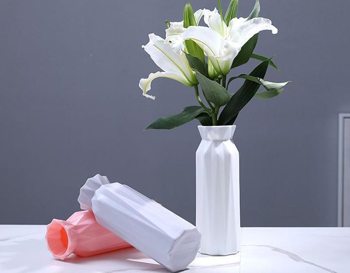 塑料防摔花瓶家居插花花器 简约家装饰品摆件塑料花瓶白底实物图