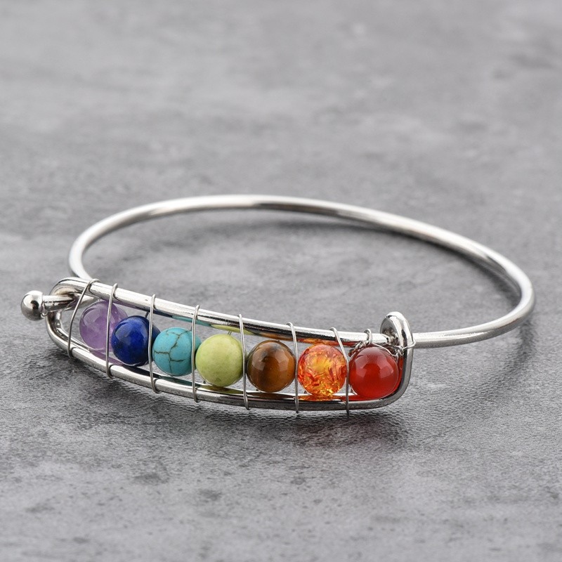 Yoga 7CHAKRA bracelet, hand-woven, gold-plated white K natural stone beads, 6mm agate amethysts, green Dongling detail image 9