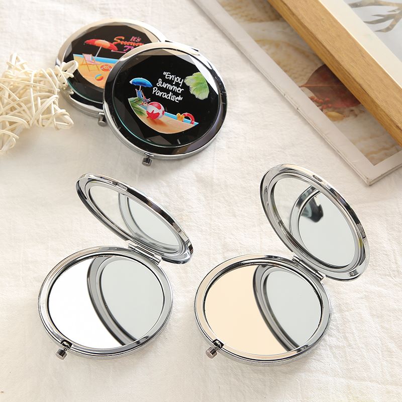 创意随身镜金属水晶化妆镜 双面折叠便携小镜子礼品详情图5
